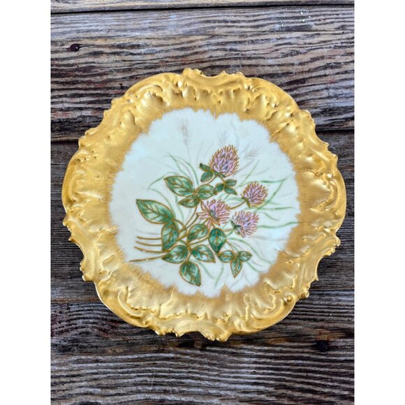 Antique Limoges Strauss & Sons Plate Heavy Gold Hand Painted Clover Flowers 8" - Picture 13 of 13